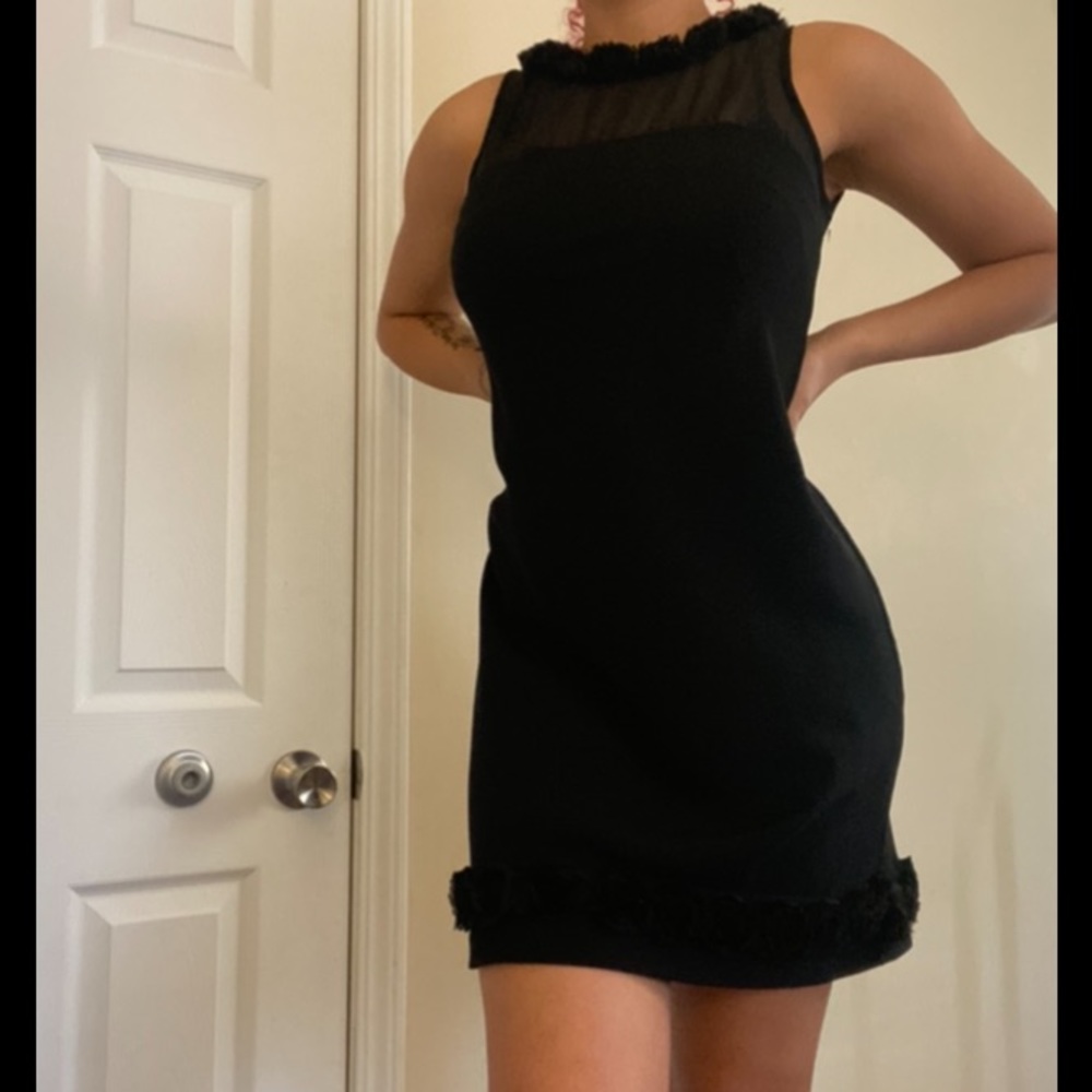 Black Formal Dress with Lace Rose Details